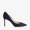 Romy 85 pumps i marinblått mocka med spetsig tå