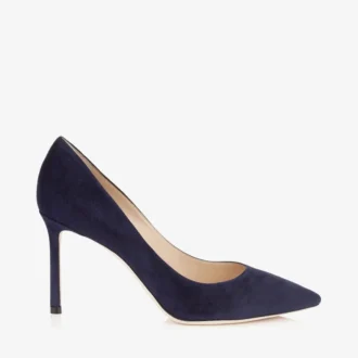 Romy 85 pumps i marinblått mocka med spetsig tå