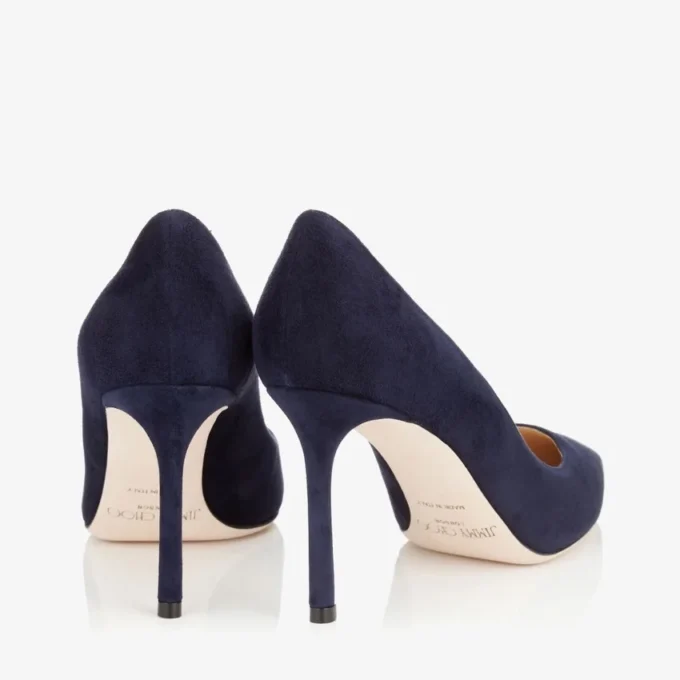 Romy 85 pumps i marinblått mocka med spetsig tå