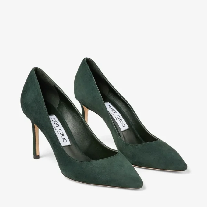 Romy 85 pumps i ton-i-ton-mönstrat grönt mocka