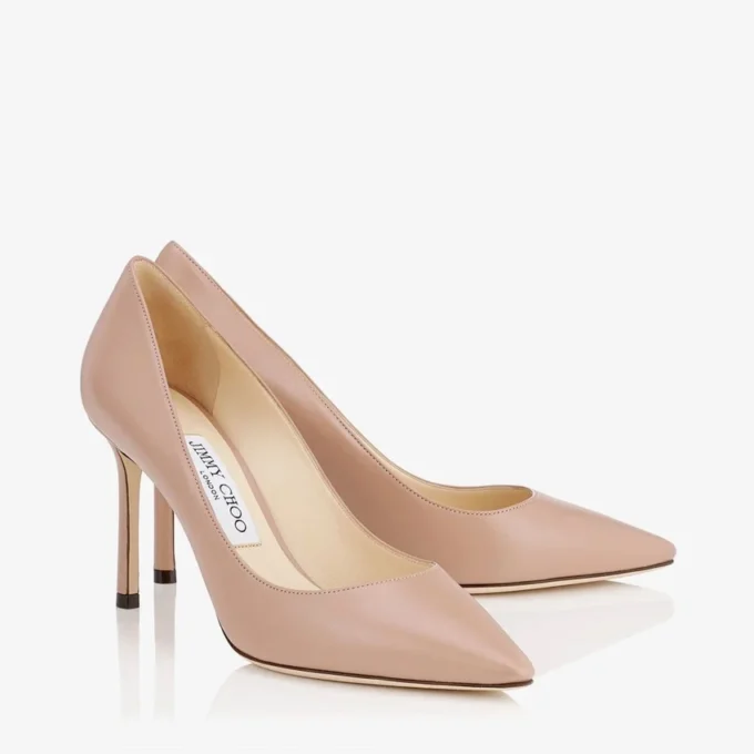 Romy 85 spetsiga pumps i balettrosa getskinn Romy 85 spetsiga pumps i balettrosa getskinn