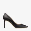 Romy 85 svarta pumps i getskinn med spetsig tå