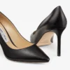 Romy 85 svarta pumps i getskinn med spetsig tå