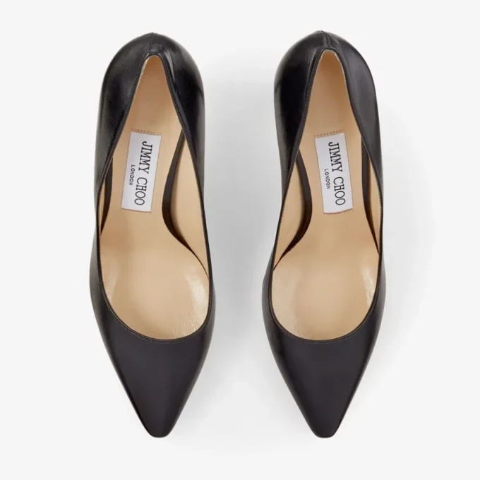 Romy 85 svarta pumps i getskinn med spetsig tå