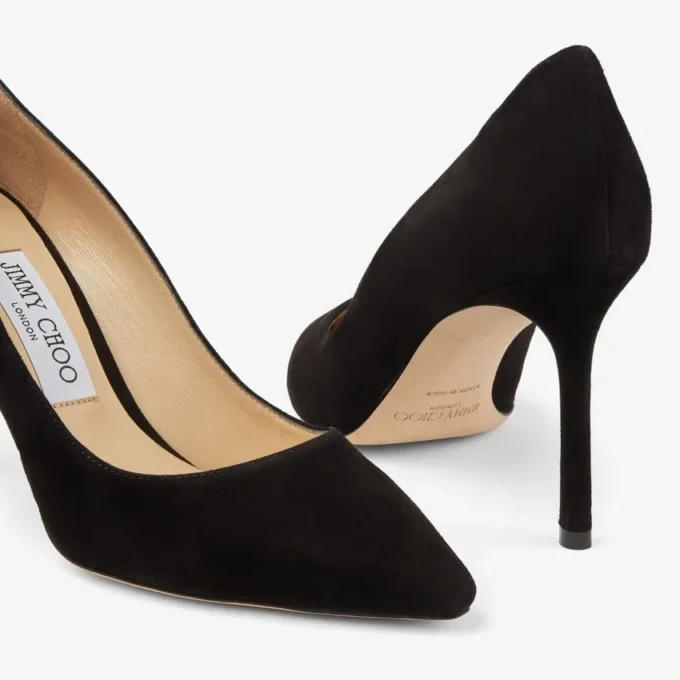 Romy 85 svarta spetsiga pumps i mocka Romy 85 svarta spetsiga pumps i mocka