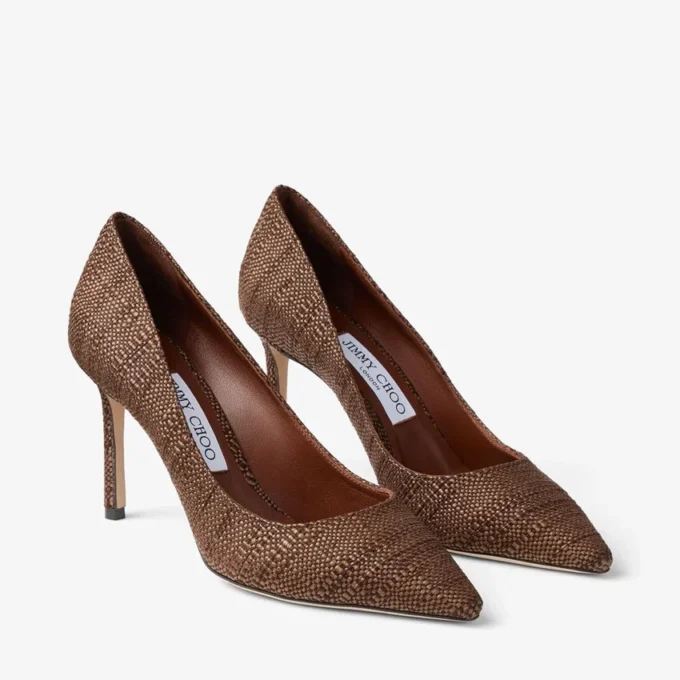 Romy 85 Tan Fine Raffia Pumps