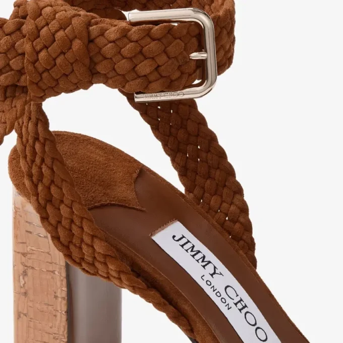 Rori 85 sandaler i tanfärgat mocka och glänsande kork