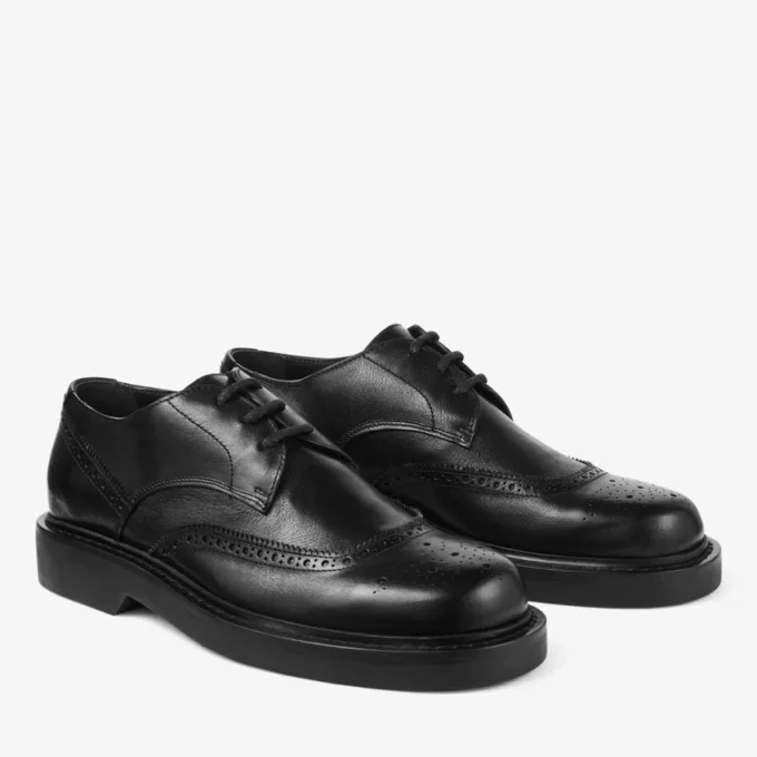 Rowan Brogue Derby svart loafer i vintage-läder Rowan Brogue Derby svart loafer i vintage-läder