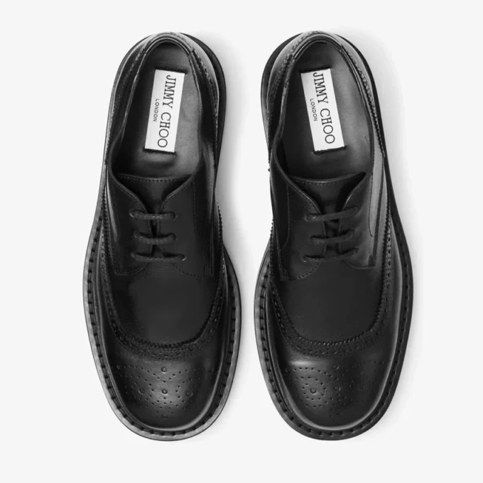 Rowan Brogue Derby svart loafer i vintage-läder Rowan Brogue Derby svart loafer i vintage-läder