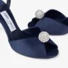 Sacora 85 sandaler i marinblå satin med kristallprydd sfär Sacora 85 sandaler i marinblå satin med kristallprydd sfär