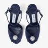 Sacora 85 sandaler i marinblå satin med kristallprydd sfär Sacora 85 sandaler i marinblå satin med kristallprydd sfär