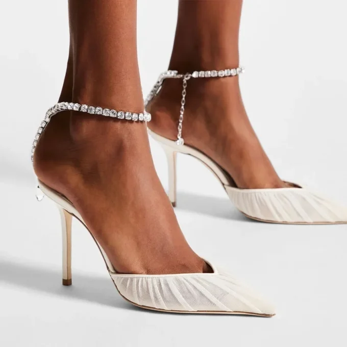 Saeda 100 Ivory Tulle Crystal Pumps Saeda 100 Ivory Tulle Crystal Pumps
