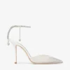 Saeda 100 vita pumps i mesh med kristaller