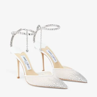 Saeda 100 vita pumps i mesh med kristaller