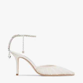 Saeda 85 Ivory Tulle Crystal Pumps