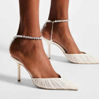 Saeda 85 Ivory Tulle Crystal Pumps