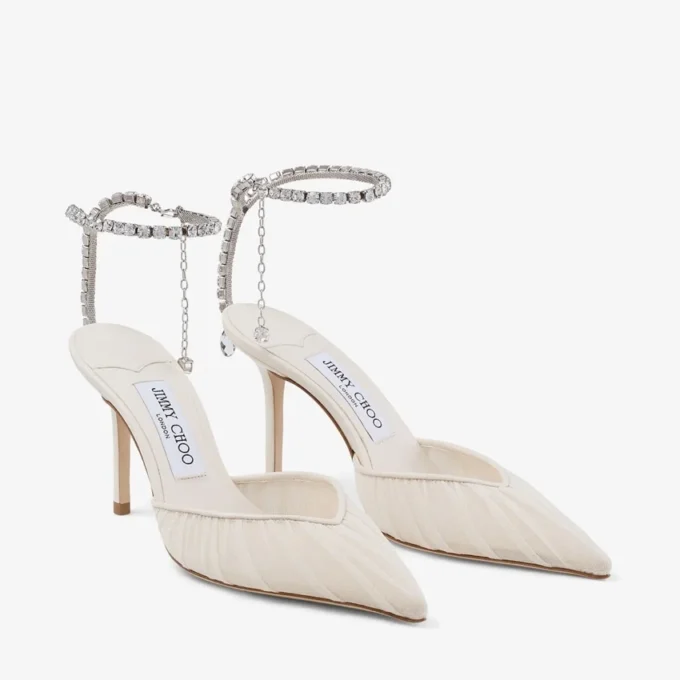 Saeda 85 Ivory Tulle Crystal Pumps