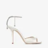 Saeda Sandal 100 Sandaler i elfenbensfärgad satin med kristallutsmyckning