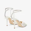 Saeda Sandal 100 Sandaler i elfenbensfärgad satin med kristallutsmyckning