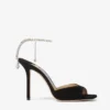 Saeda Sandal 100 Svarta mockasandaler med kristallprydnad