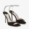 Saeda Sandal 100 Svarta mockasandaler med kristallprydnad