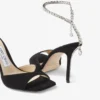 Saeda Sandal 100 Svarta mockasandaler med kristallprydnad