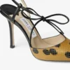 Sandaler med rosett i prickigt läder med elaphe-tryck och knutdetalj Sandaler med rosett i prickigt läder med elaphe-tryck och knutdetalj