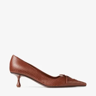 Scarlett 50 Pumps i cognacfärgat läder med elaphe-tryck
