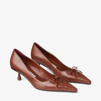 Scarlett 50 Pumps i cognacfärgat läder med elaphe-tryck