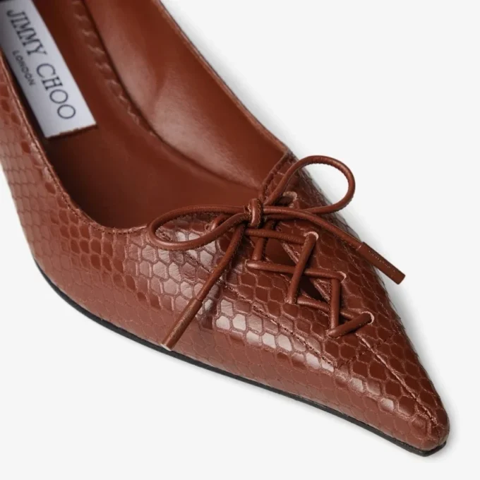 Scarlett 50 Pumps i cognacfärgat läder med elaphe-tryck