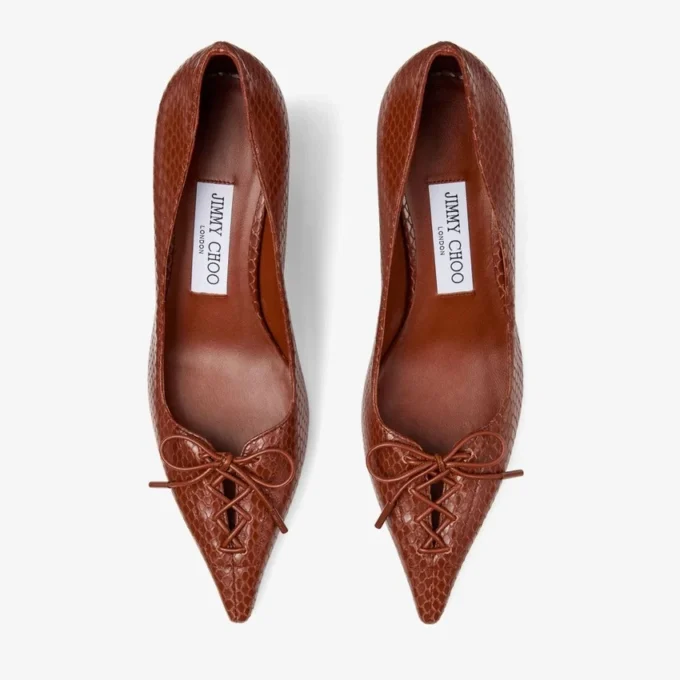 Scarlett 50 Pumps i cognacfärgat läder med elaphe-tryck