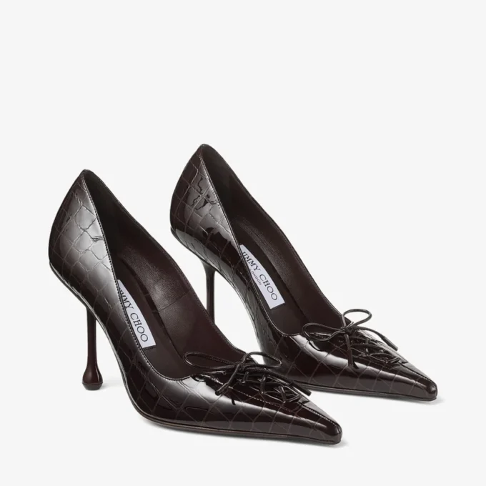 Scarlett 95 Sambuco Pumps i glänsande läder med krokodilprägling