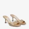 Skye 70 sandaler i guldfärgad satin med kristaller