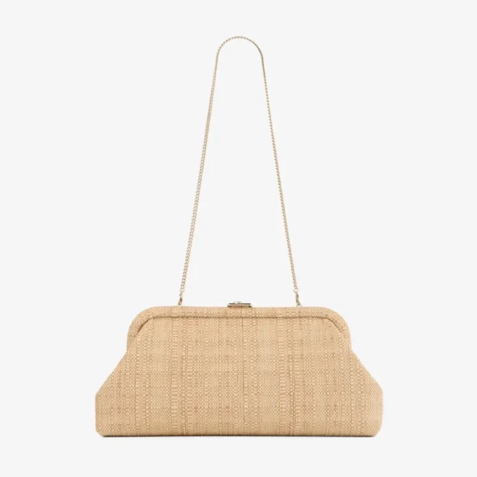 Skylar naturlig fin raffia-clutch med fyrkantigt Jc-spänne Skylar naturlig fin raffia-clutch med fyrkantigt Jc-spänne