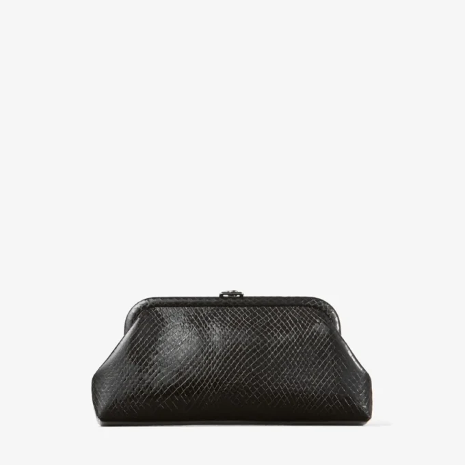 Skylar svart glänsande clutch i läder med ormmönster och fyrkantigt JC-spänne