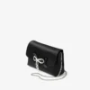 Soft Bow Mini Bag Svart satinminiväska med kristallrosett