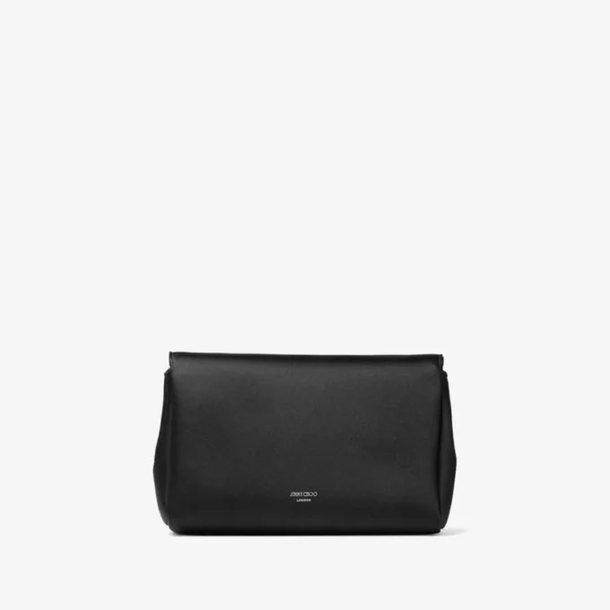 Soft Bow Mini Bag Svart satinminiväska med kristallrosett