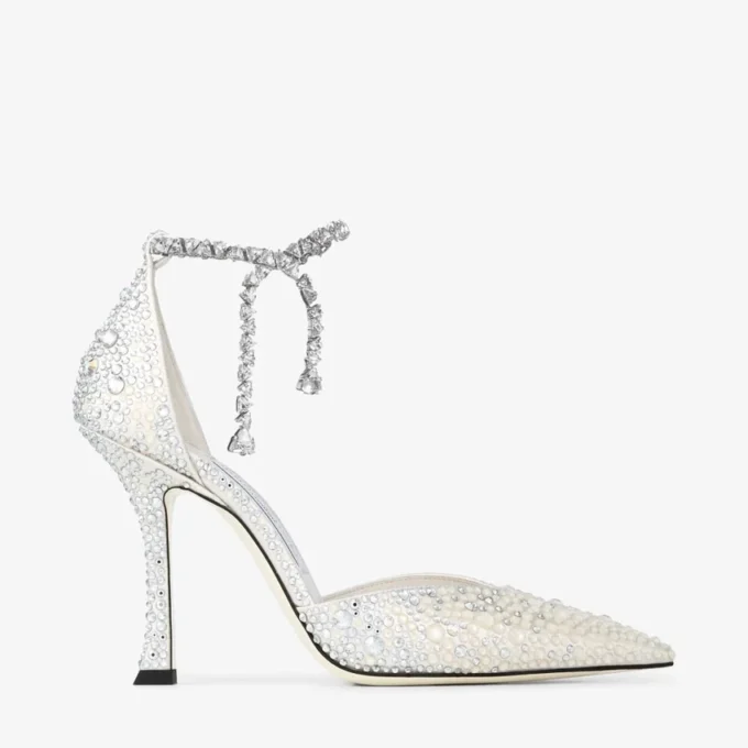 Stevie 100 Ivory Satin Crystal Pumps Stevie 100 Ivory Satin Crystal Pumps