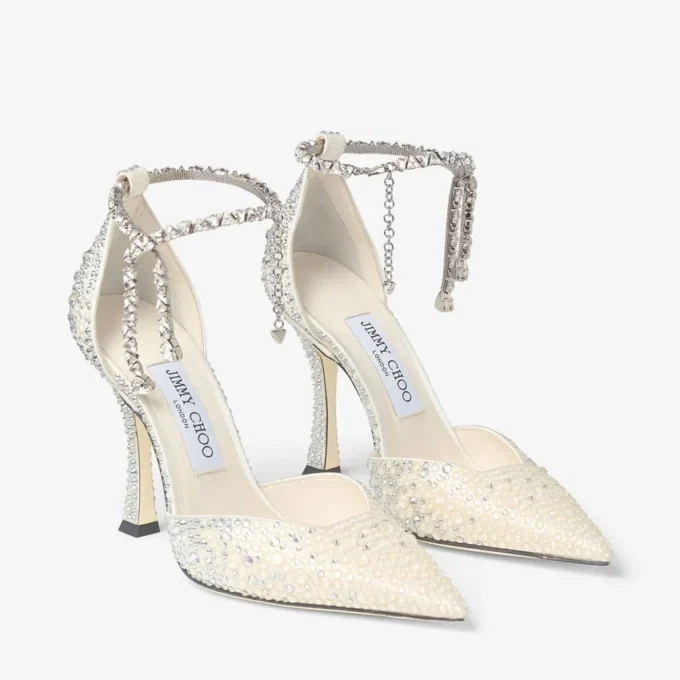 Stevie 100 Ivory Satin Crystal Pumps Stevie 100 Ivory Satin Crystal Pumps