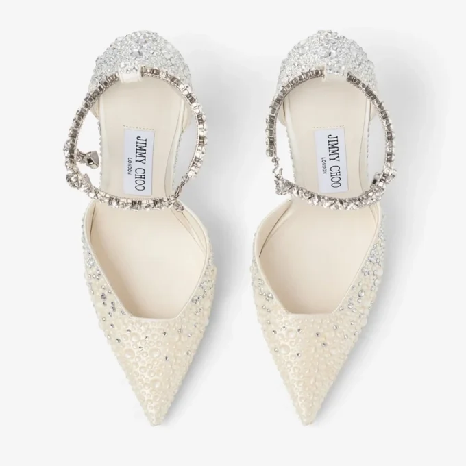 Stevie 100 Ivory Satin Crystal Pumps Stevie 100 Ivory Satin Crystal Pumps