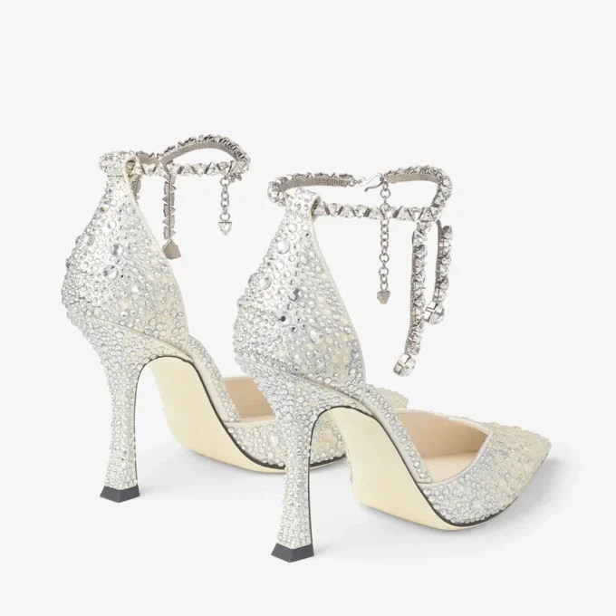 Stevie 100 Ivory Satin Crystal Pumps Stevie 100 Ivory Satin Crystal Pumps