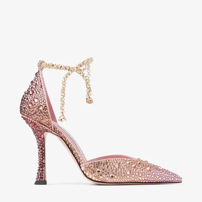 Stevie 100 Silky Blush satinpumps med kristaller