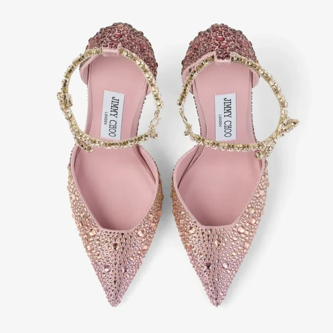 Stevie 100 Silky Blush satinpumps med kristaller
