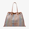 Stor toteväska med dragsko Toteväska i raffia med dragsko i färgerna Multi och Tan Chevron samt läderdetaljer