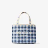 Strandväska East-West Mini Marine Mix och Ecru Gingham Raffia Mini Beach Top Handle Tote Bag Strandväska East-West Mini Marine Mix och Ecru Gingham Raffia Mini Beach Top Handle Tote Bag