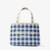 Strandväska East-West Mini Marine Mix och Ecru Gingham Raffia Mini Beach Top Handle Tote Bag Strandväska East-West Mini Marine Mix och Ecru Gingham Raffia Mini Beach Top Handle Tote Bag