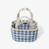 Strandväska East-West Mini Marine Mix och Ecru Gingham Raffia Mini Beach Top Handle Tote Bag Strandväska East-West Mini Marine Mix och Ecru Gingham Raffia Mini Beach Top Handle Tote Bag