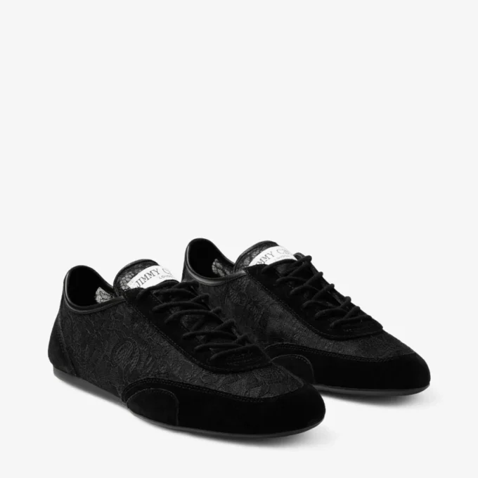Sunny F i svart lädermix och jimmy choo Lace Low Top-sneakers