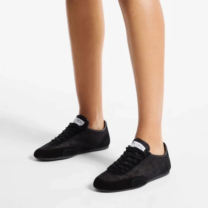 Sunny F i svart lädermix och jimmy choo Lace Low Top-sneakers