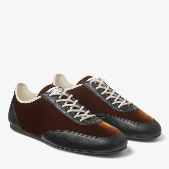 Sunny M Låga sneakers i bronsfärgat läder och sammet Sunny M Låga sneakers i bronsfärgat läder och sammet